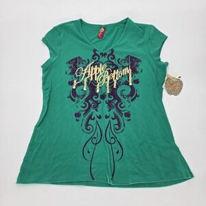 Y2k Apple Bottoms Nelly‎ T-shirt 1X Foil Crest Green Gold NWT Rare Retail $44